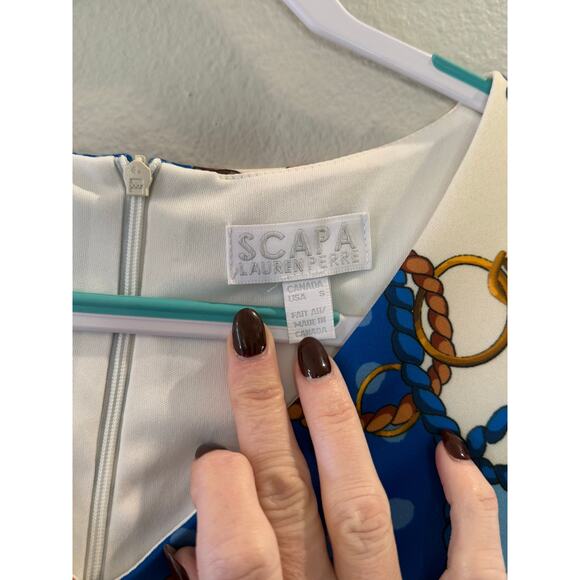 SCAPA Lauren Perre Multicolor V-Neck Sleeveless A Line Stretch Short Dress Sz S - Picture 3 of 6